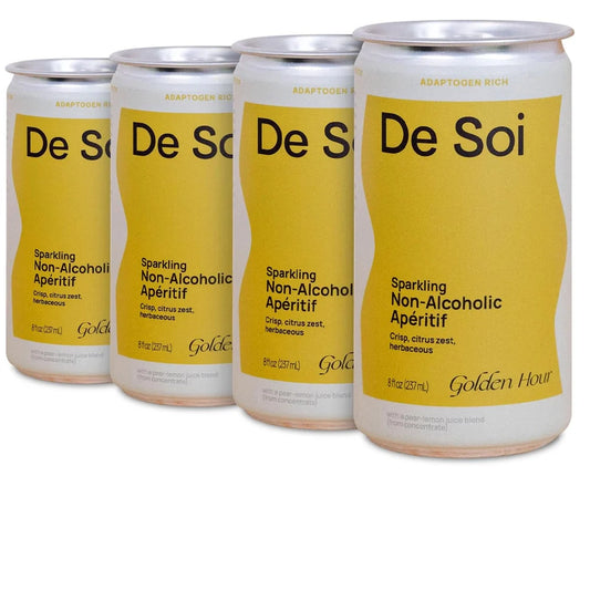 De Soi Golden Hour by Katy Perry - Sparkling Beverages, Natural Botanicals, Adaptogen Drink, Lemon Balm, L-theanine, Vegan, Gluten-Free, Ready to Drink 4-pack cans (8 fl oz)