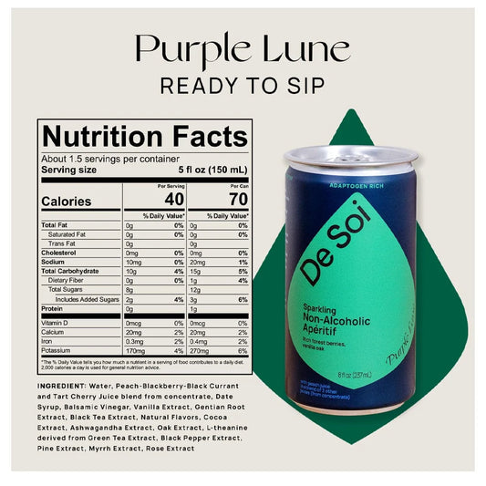 De Soi Purple Lune by Katy Perry - Sparkling Beverages, Natural Botanical, Adaptogen Drink, Cherry, Ashwagandha, Green Tea, Vegan, Gluten-Free, Ready to Drink 4-pack cans(8 fl oz)
